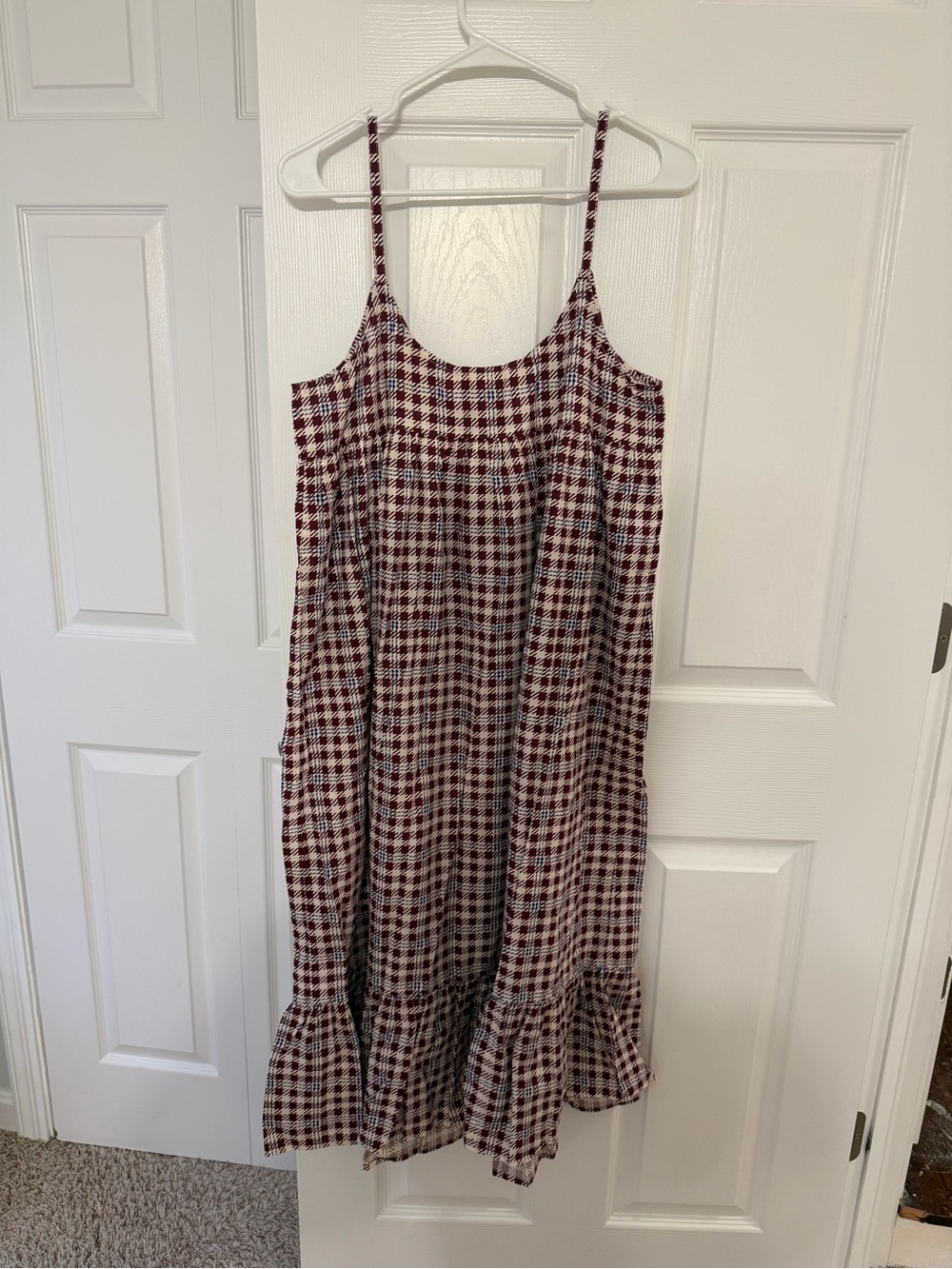 The Great. Ruffle Tank Night Dress in Bordeaux Plaid - Size 2/M - Picture 4 of 6